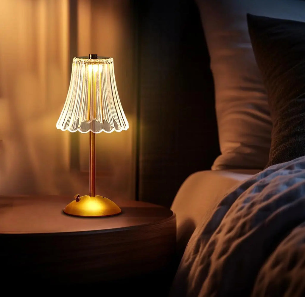 Rechargeable Touch Activated Crystal Table Lamp With Gold Finish
