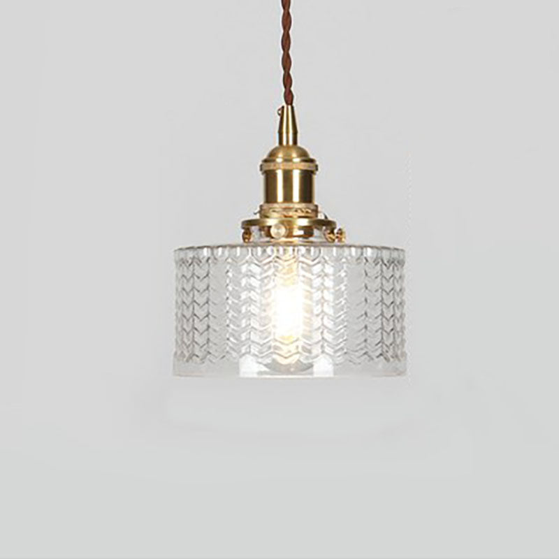 Textured Glass Round Ceiling Pendant Light in Brass and Copper Lasanble