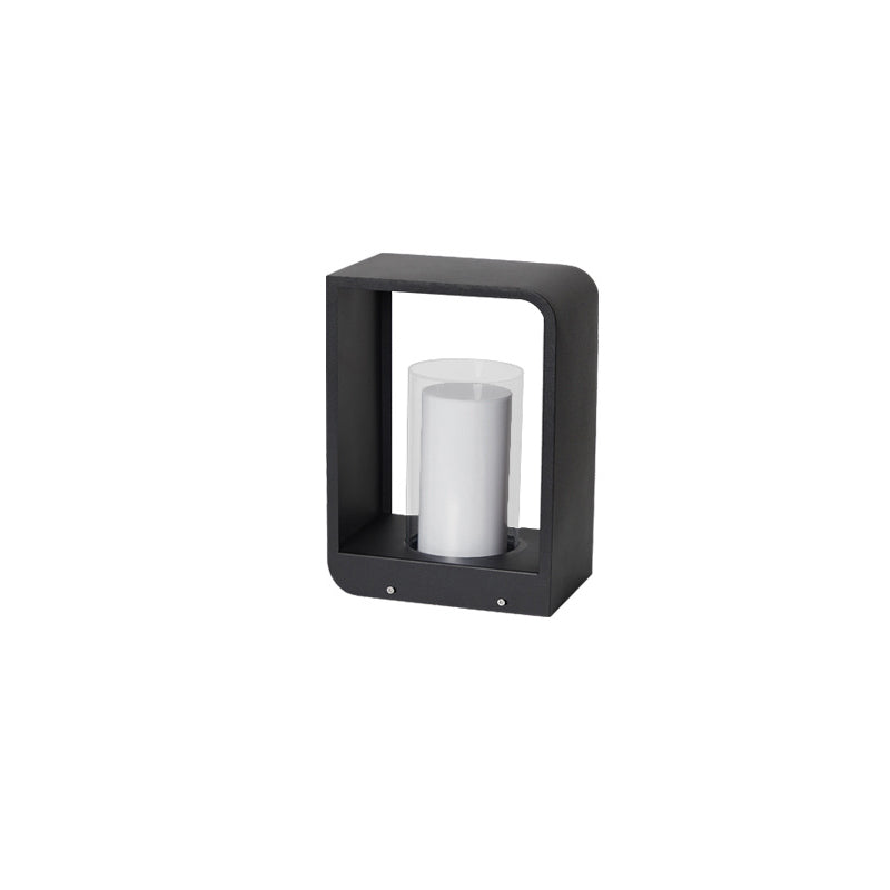 Black Rectangular Solar Outdoor Lantern with Frosted Glass for Garden Lighting