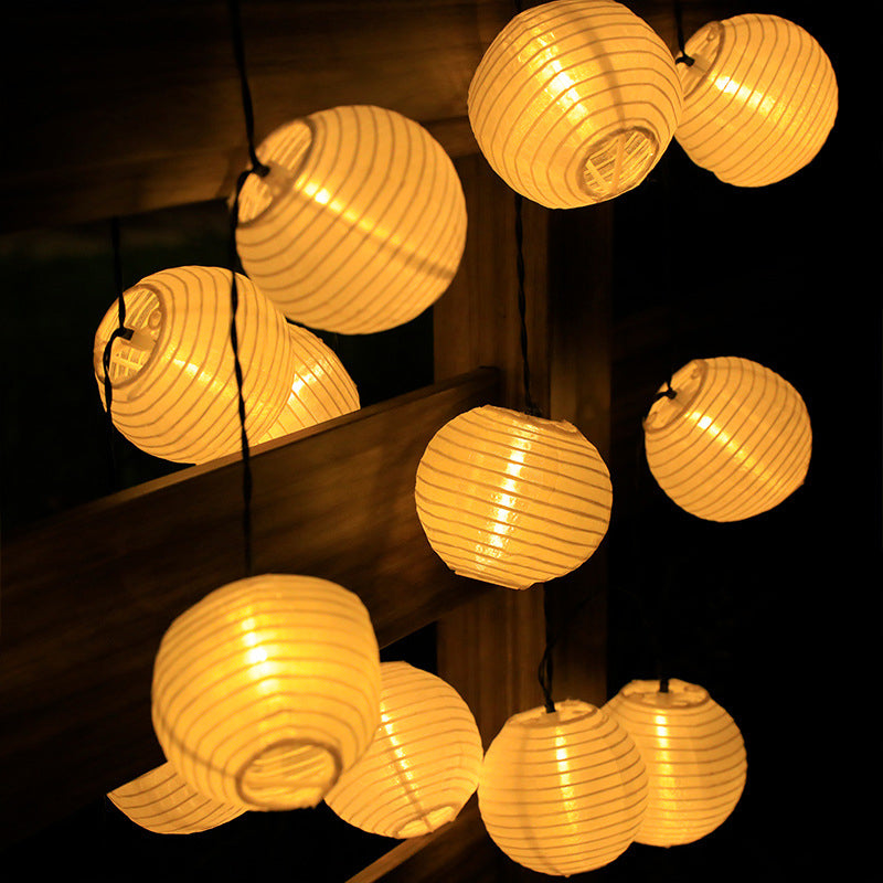 Solar String Lights With Multicolour Round Lantern Shades For Outdoor Lighting