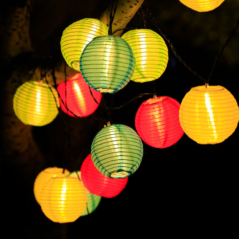 Solar String Lights With Multicolour Round Lantern Shades For Outdoor Lighting