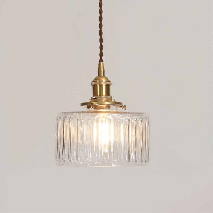 Textured Glass Round Ceiling Pendant Light in Brass and Copper Lasanble