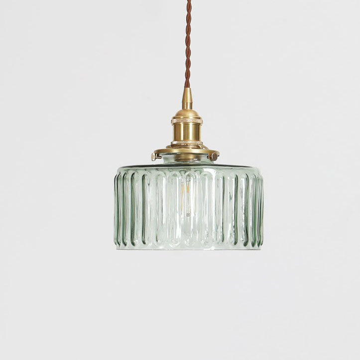 Textured Glass Round Ceiling Pendant Light in Brass and Copper Lasanble