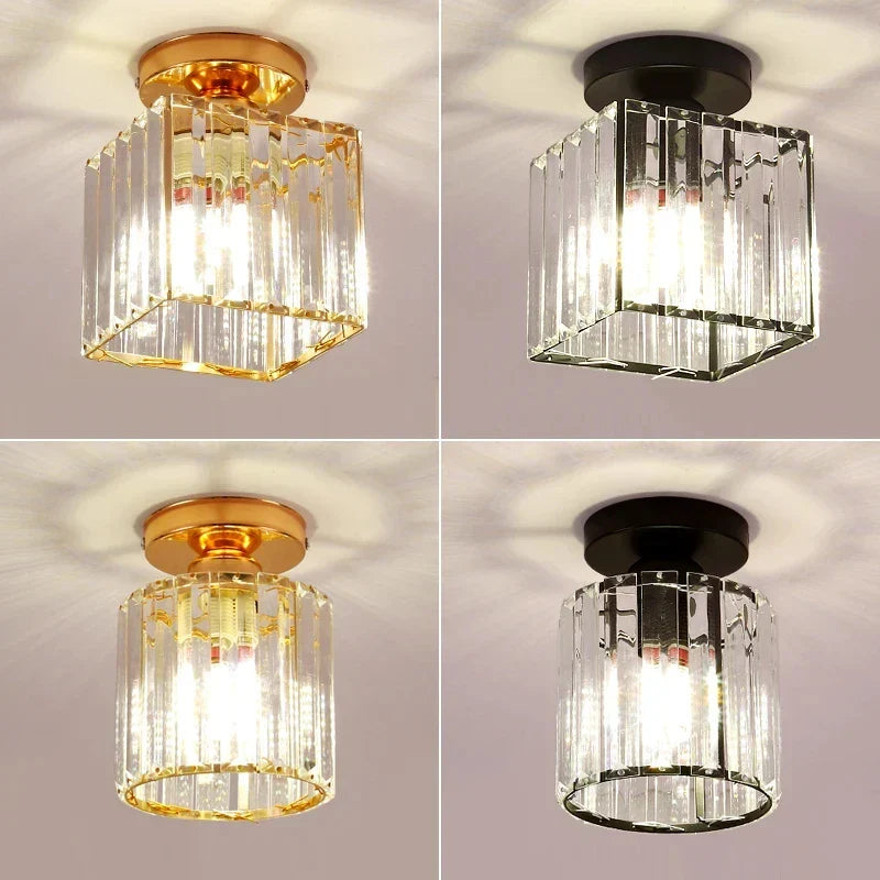 Modern Crystal Flush Mount Ceiling Light Fixture for Bedroom and Hallway Lighting
