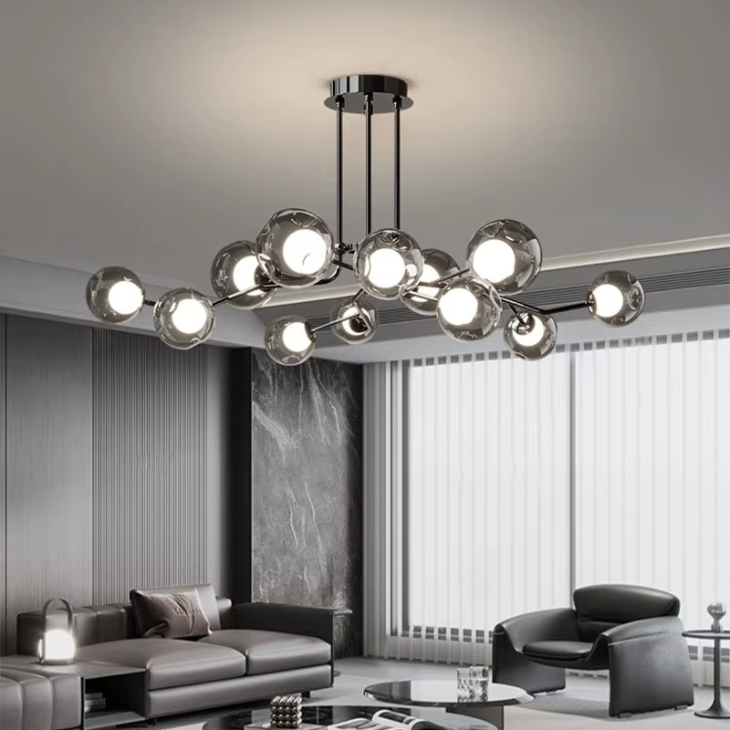 Scandinavian Smoked Glass Globe LED Ceiling Light Height Adjustable
