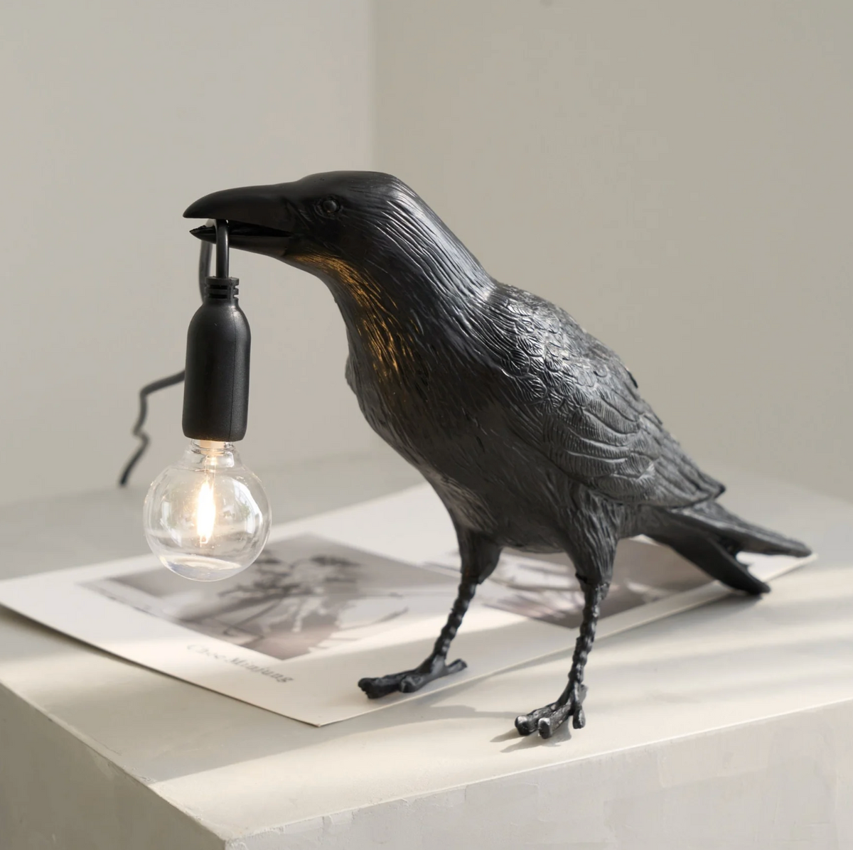 Raven Bird Table Lamp Decorative Desk Light With Hanging Bulb