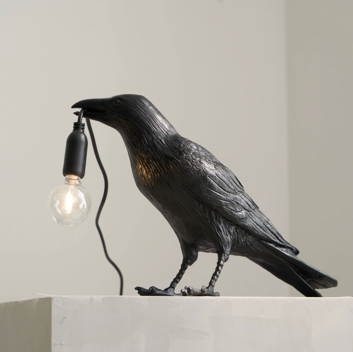 Raven Bird Table Lamp Decorative Desk Light With Hanging Bulb