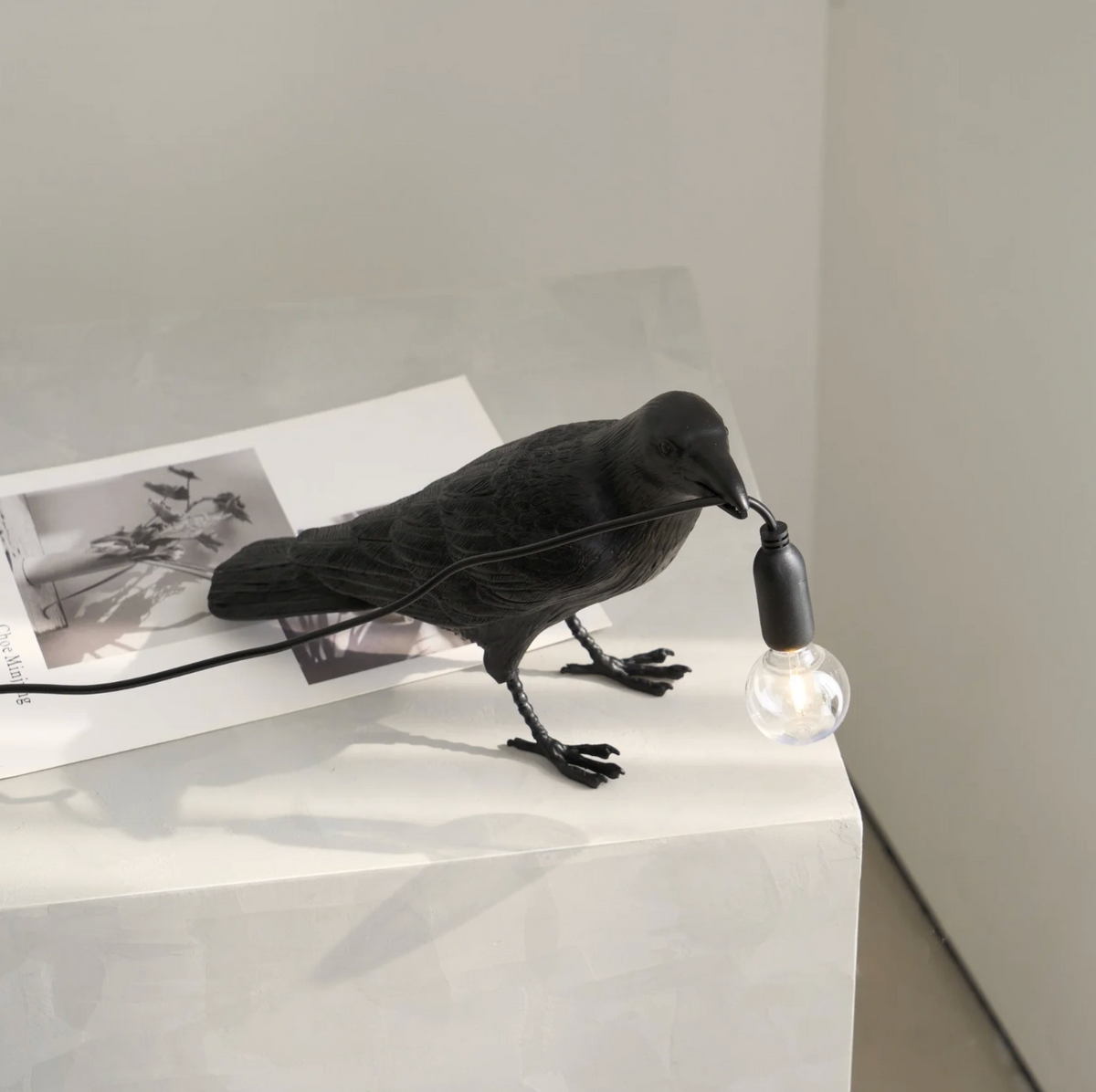Raven Bird Table Lamp Decorative Desk Light With Hanging Bulb