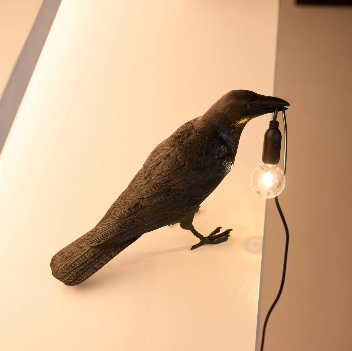 Raven Bird Table Lamp Decorative Desk Light With Hanging Bulb