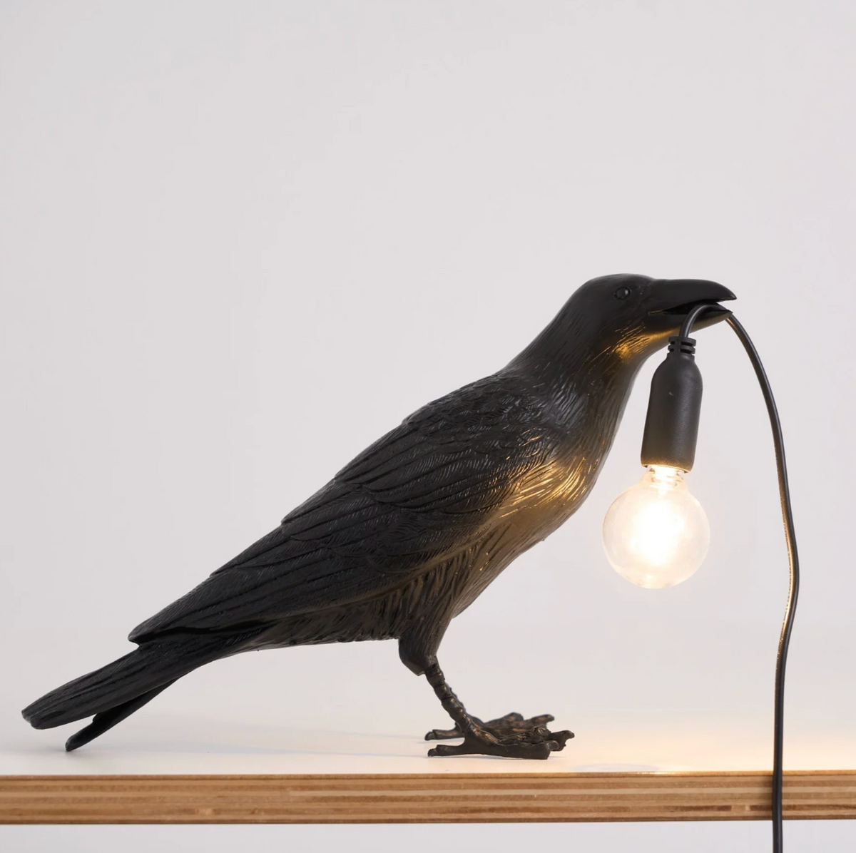 Raven Bird Table Lamp Decorative Desk Light With Hanging Bulb