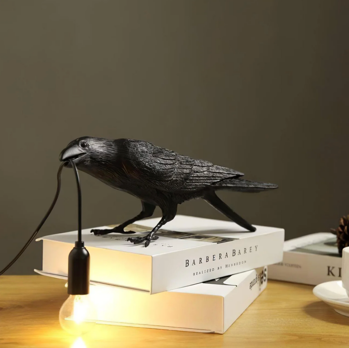 Raven Bird Table Lamp Decorative Desk Light With Hanging Bulb