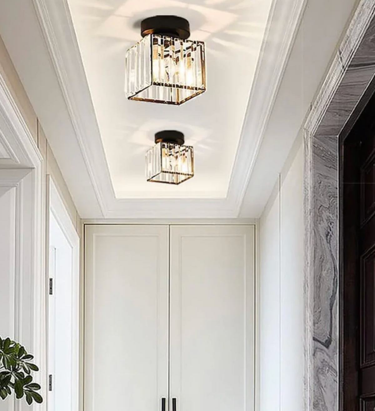 Modern Crystal Flush Mount Ceiling Light Fixture for Bedroom and Hallway Lighting