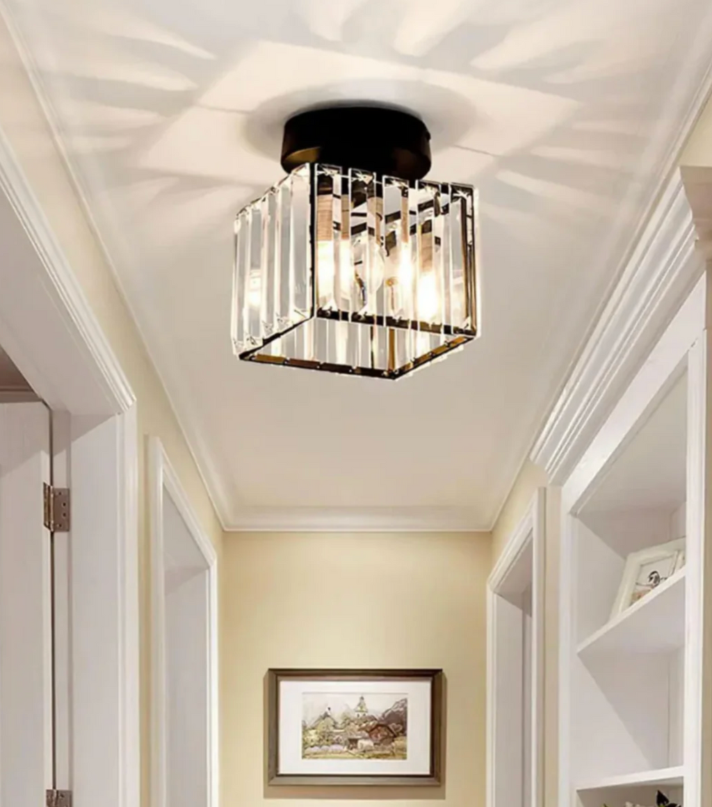 Modern Crystal Flush Mount Ceiling Light Fixture for Bedroom and Hallway Lighting