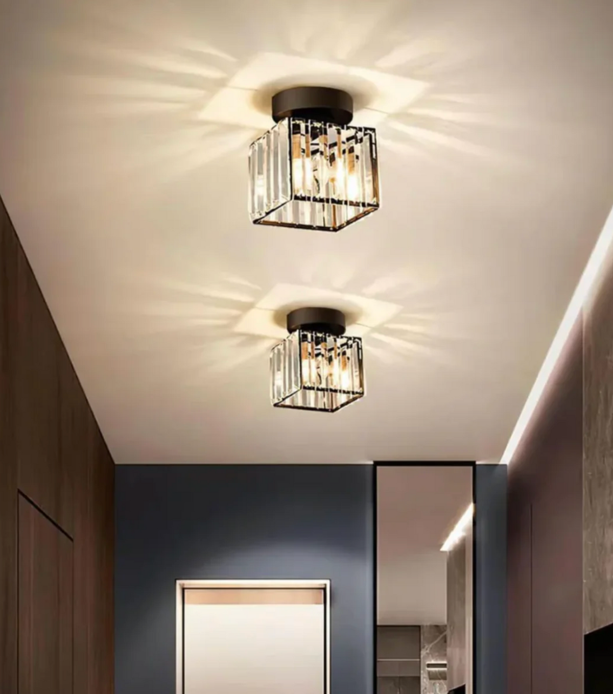 Modern Crystal Flush Mount Ceiling Light Fixture for Bedroom and Hallway Lighting