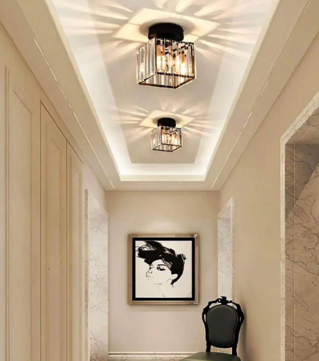 Modern Crystal Flush Mount Ceiling Light Fixture for Bedroom and Hallway Lighting