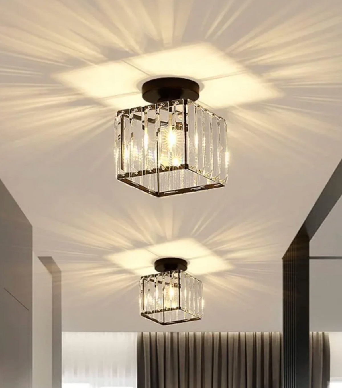 Modern Crystal Flush Mount Ceiling Light Fixture for Bedroom and Hallway Lighting