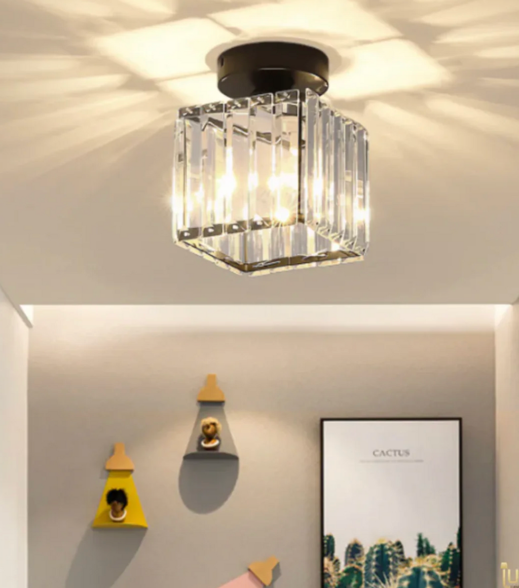 Modern Crystal Flush Mount Ceiling Light Fixture for Bedroom and Hallway Lighting