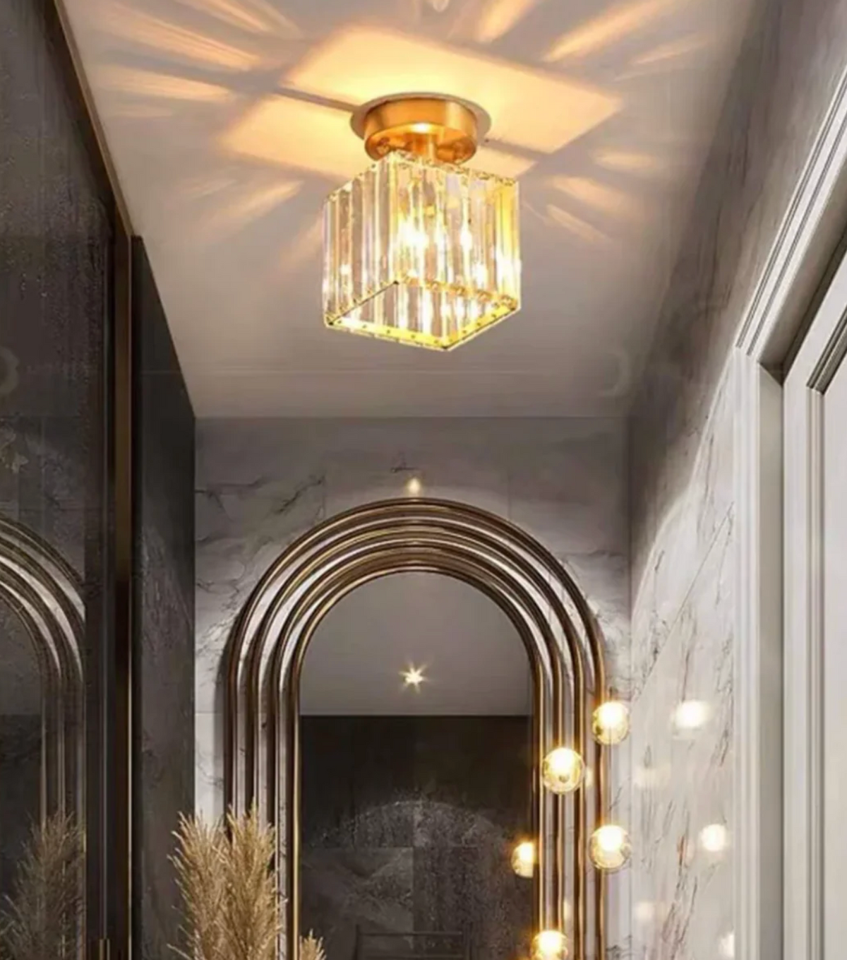 Modern Crystal Flush Mount Ceiling Light Fixture for Bedroom and Hallway Lighting