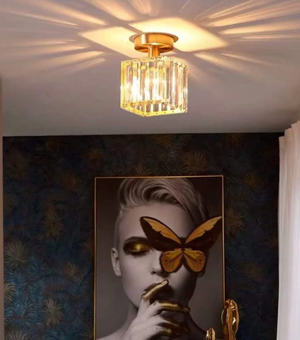 Modern Crystal Flush Mount Ceiling Light Fixture for Bedroom and Hallway Lighting