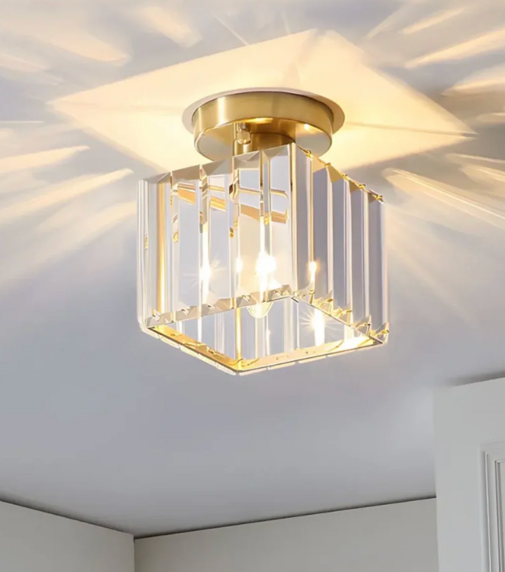 Modern Crystal Flush Mount Ceiling Light Fixture for Bedroom and Hallway Lighting