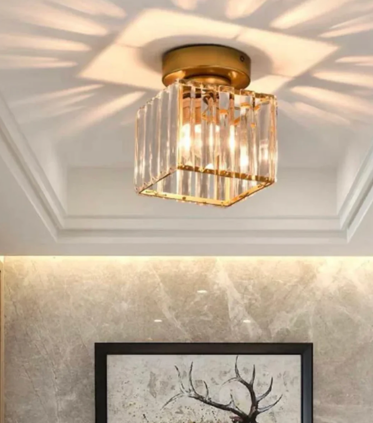 Modern Crystal Flush Mount Ceiling Light Fixture for Bedroom and Hallway Lighting