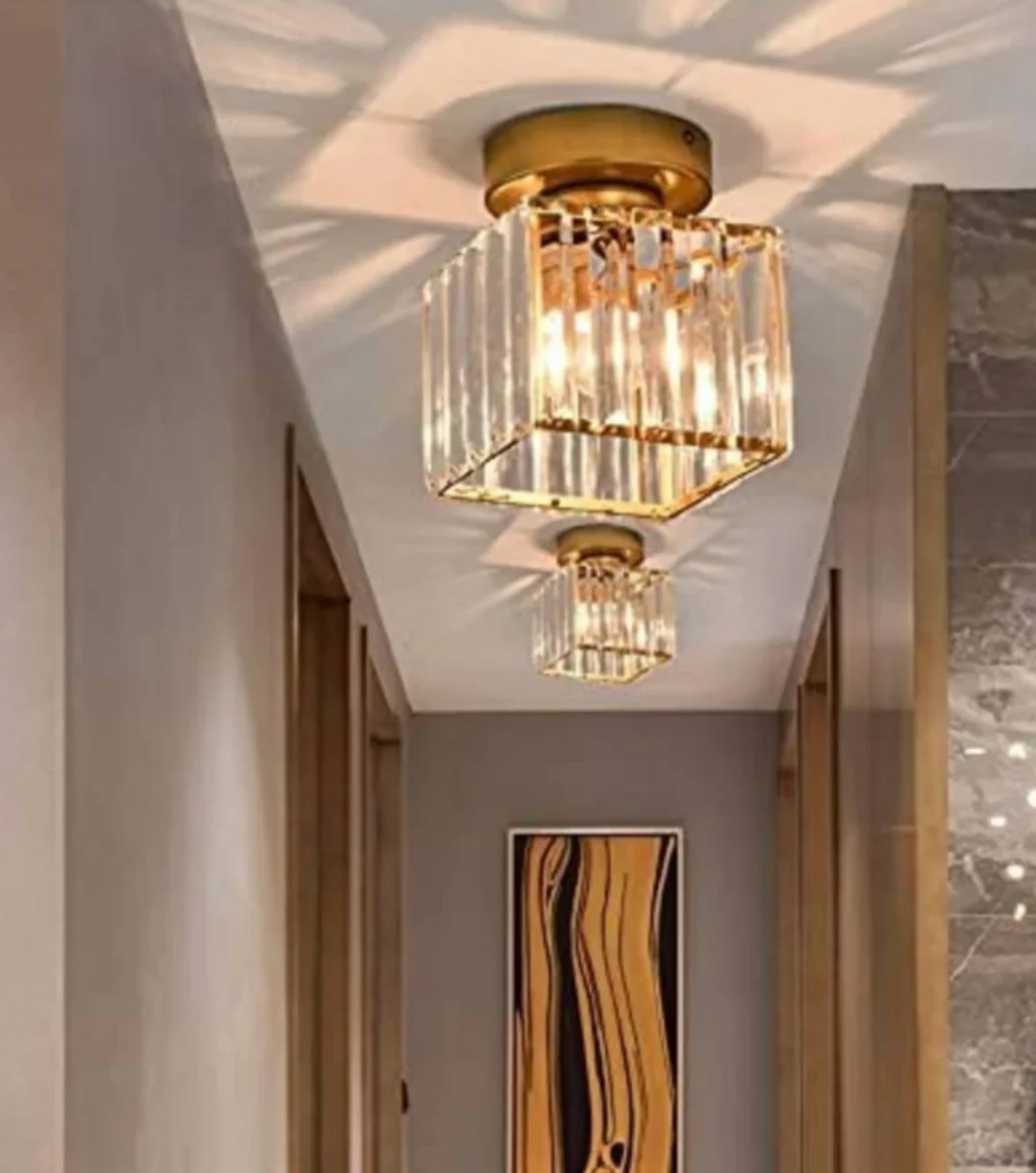 Modern Crystal Flush Mount Ceiling Light Fixture for Bedroom and Hallway Lighting