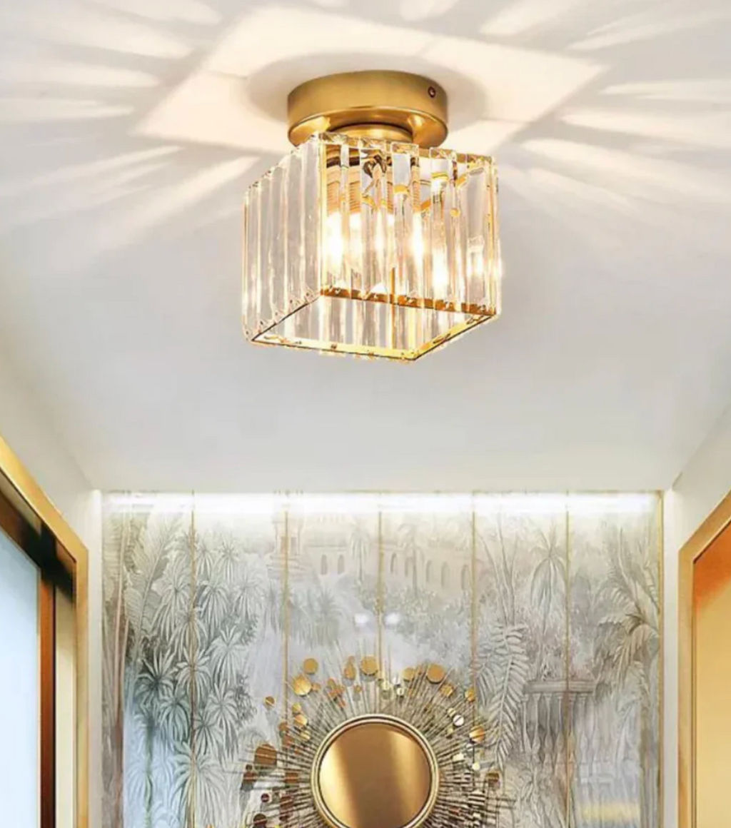 Modern Crystal Flush Mount Ceiling Light Fixture for Bedroom and Hallway Lighting