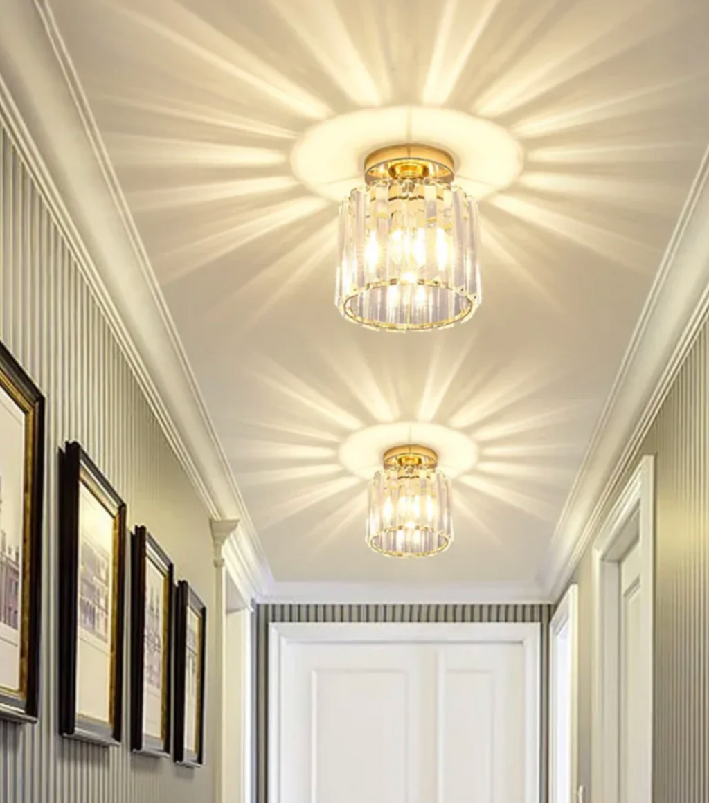 Modern Crystal Flush Mount Ceiling Light Fixture for Bedroom and Hallway Lighting