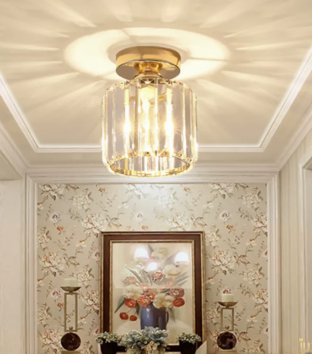 Modern Crystal Flush Mount Ceiling Light Fixture for Bedroom and Hallway Lighting