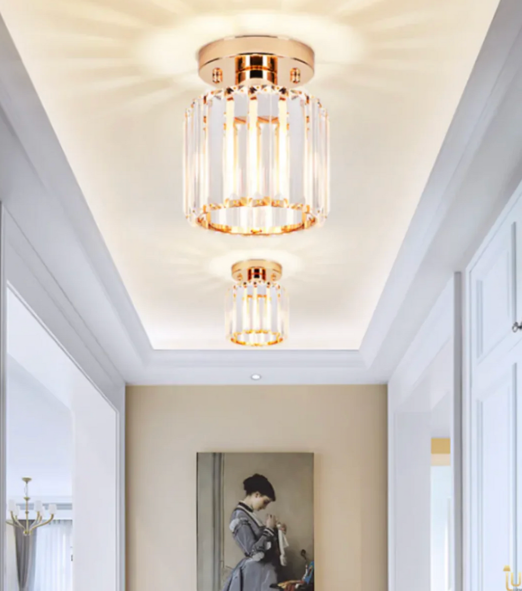 Modern Crystal Flush Mount Ceiling Light Fixture for Bedroom and Hallway Lighting