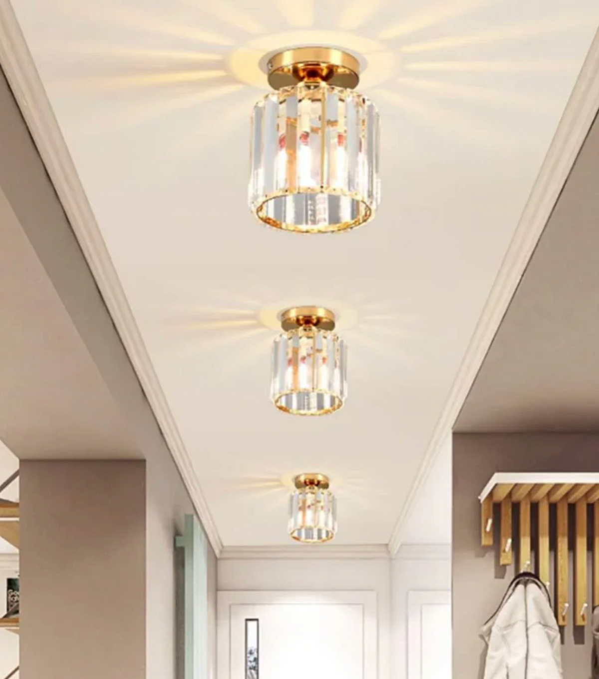 Modern Crystal Flush Mount Ceiling Light Fixture for Bedroom and Hallway Lighting