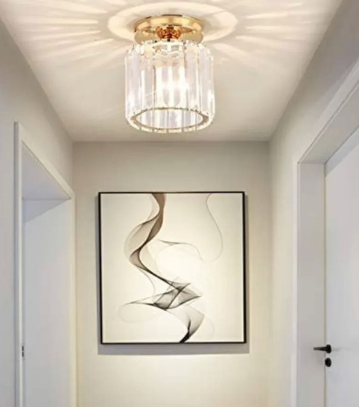 Modern Crystal Flush Mount Ceiling Light Fixture for Bedroom and Hallway Lighting