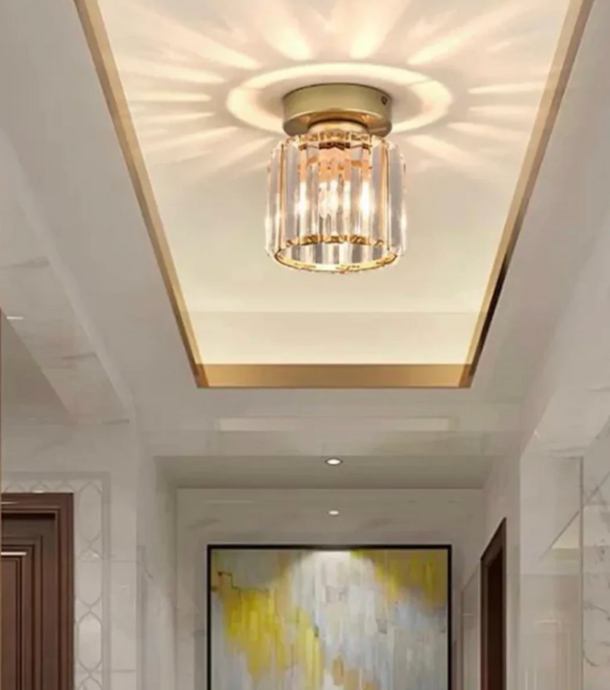 Modern Crystal Flush Mount Ceiling Light Fixture for Bedroom and Hallway Lighting