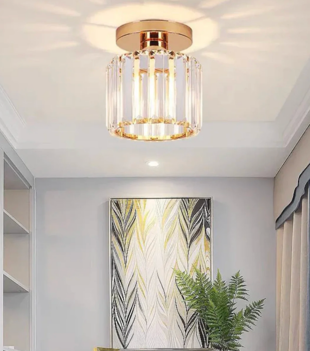 Modern Crystal Flush Mount Ceiling Light Fixture for Bedroom and Hallway Lighting