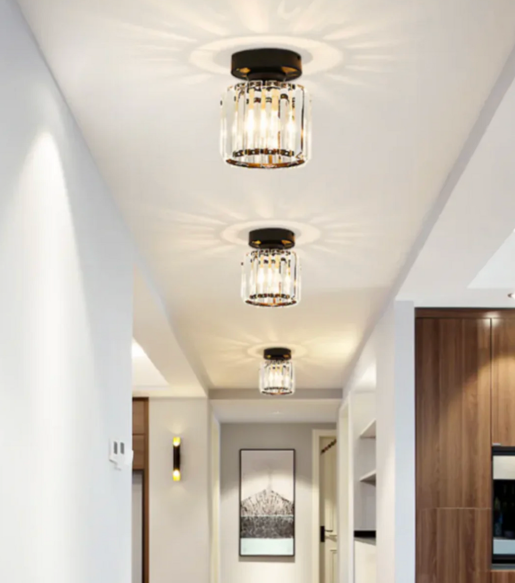 Modern Crystal Flush Mount Ceiling Light Fixture for Bedroom and Hallway Lighting