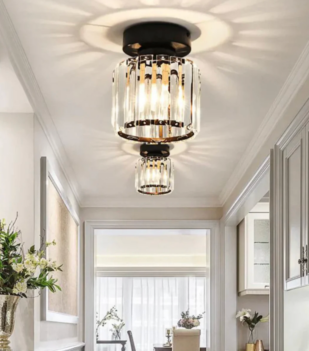 Modern Crystal Flush Mount Ceiling Light Fixture for Bedroom and Hallway Lighting