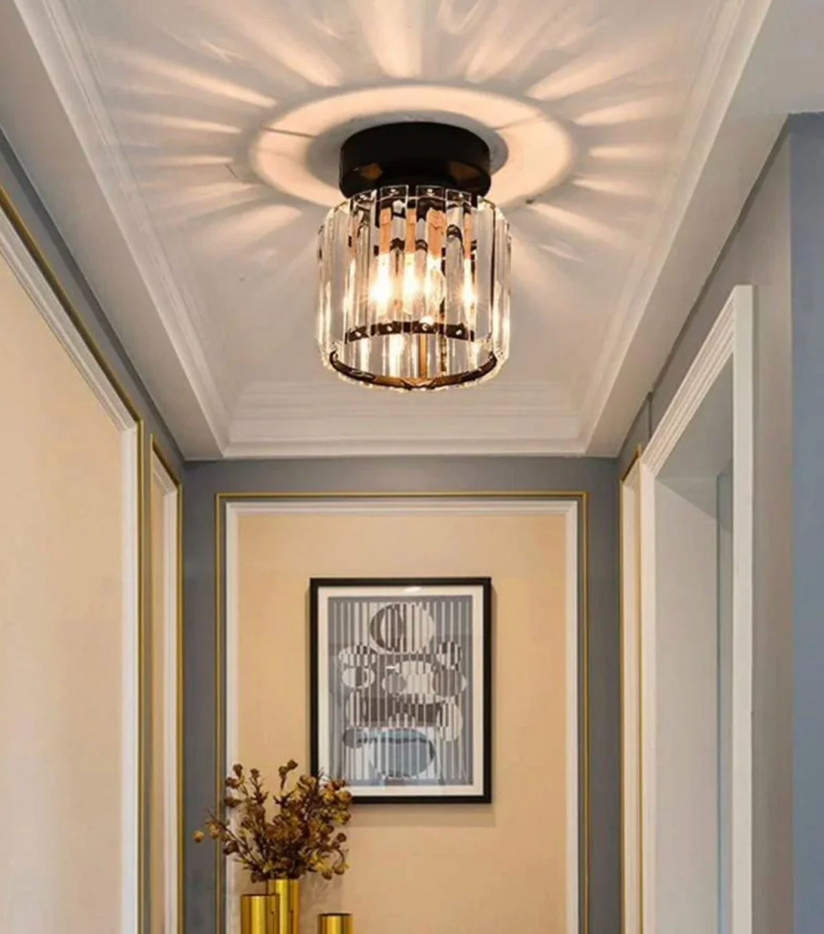 Modern Crystal Flush Mount Ceiling Light Fixture for Bedroom and Hallway Lighting