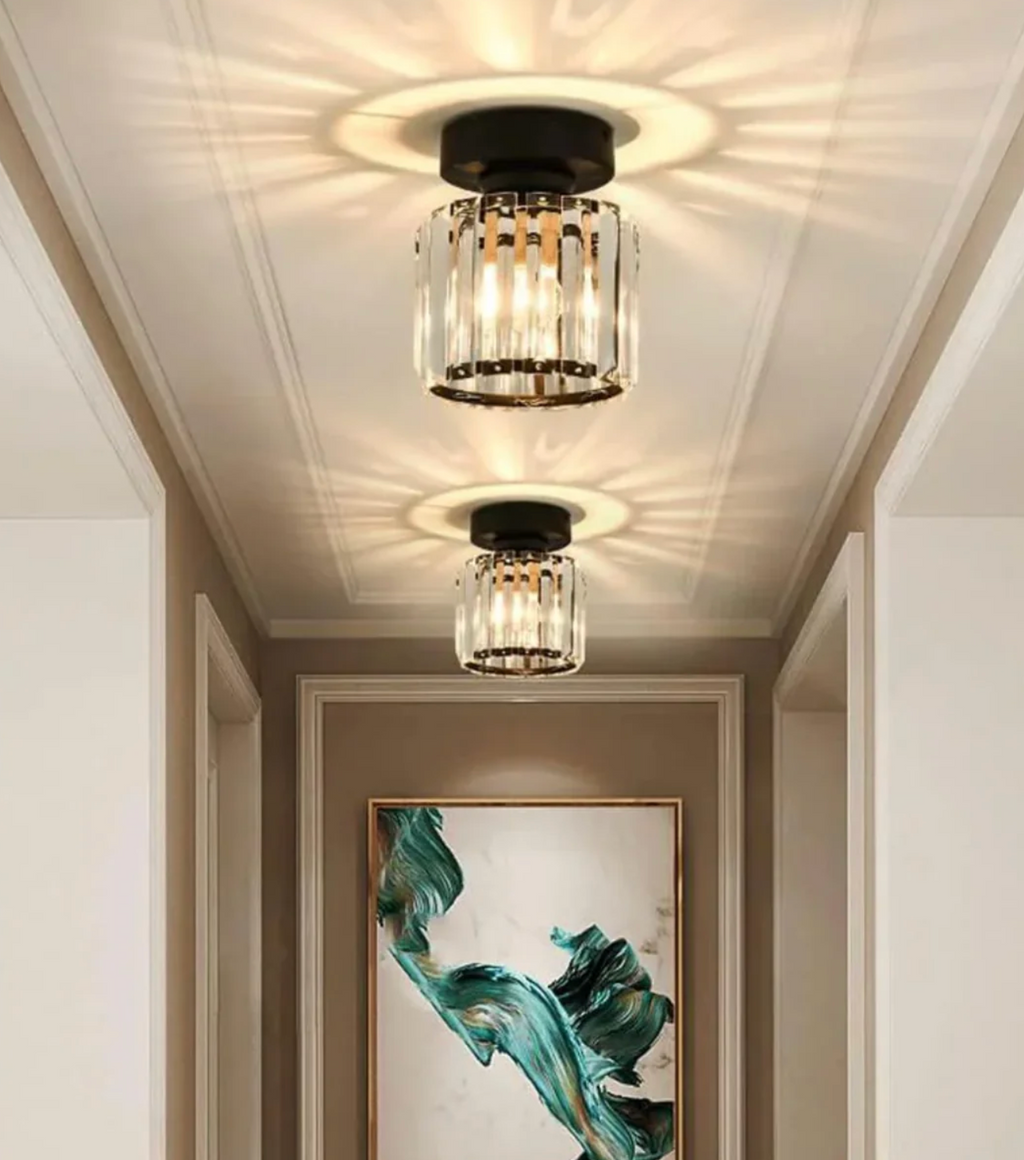 Modern Crystal Flush Mount Ceiling Light Fixture for Bedroom and Hallway Lighting