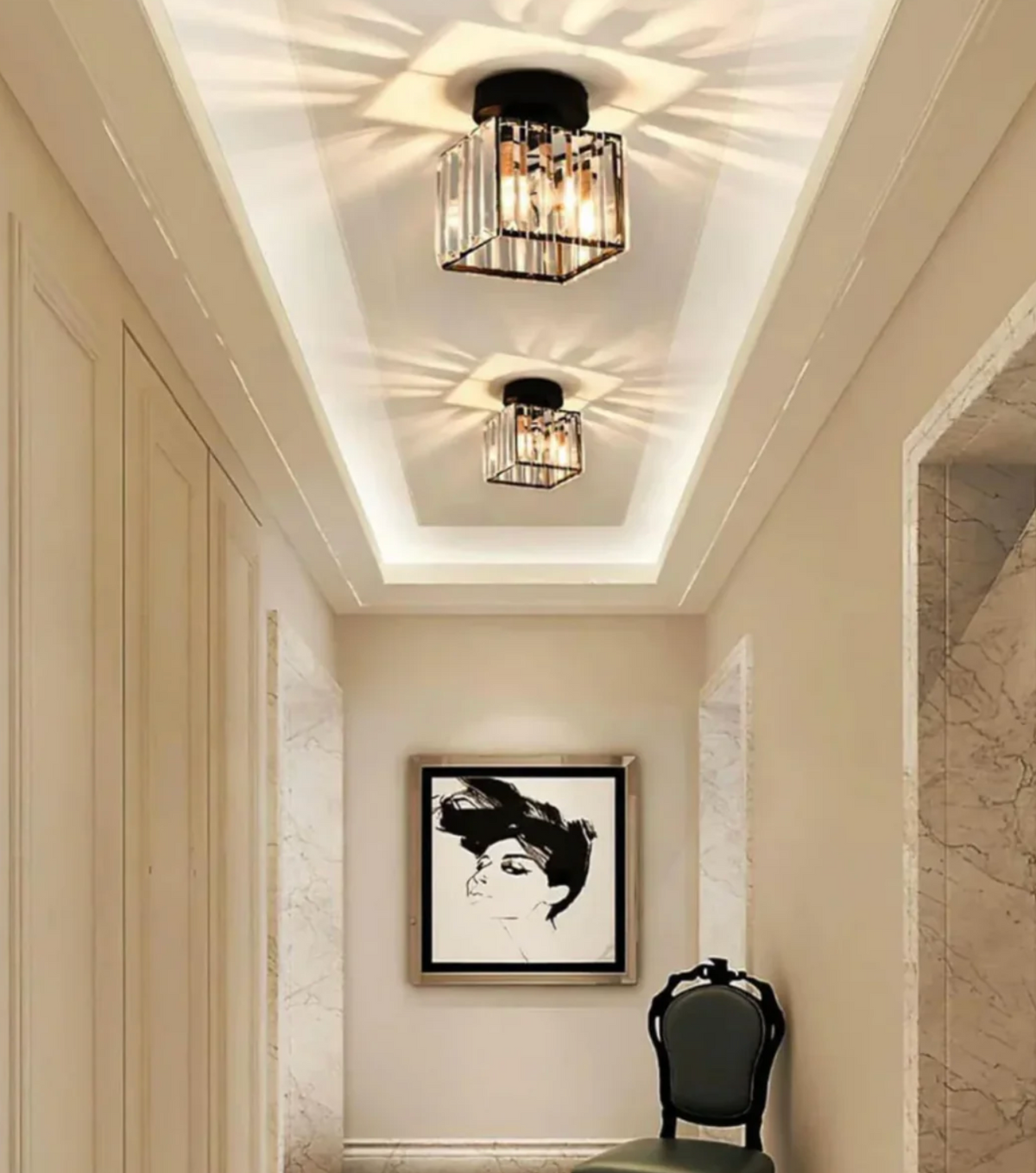 Modern Crystal Flush Mount Ceiling Light Fixture for Bedroom and Hallway Lighting
