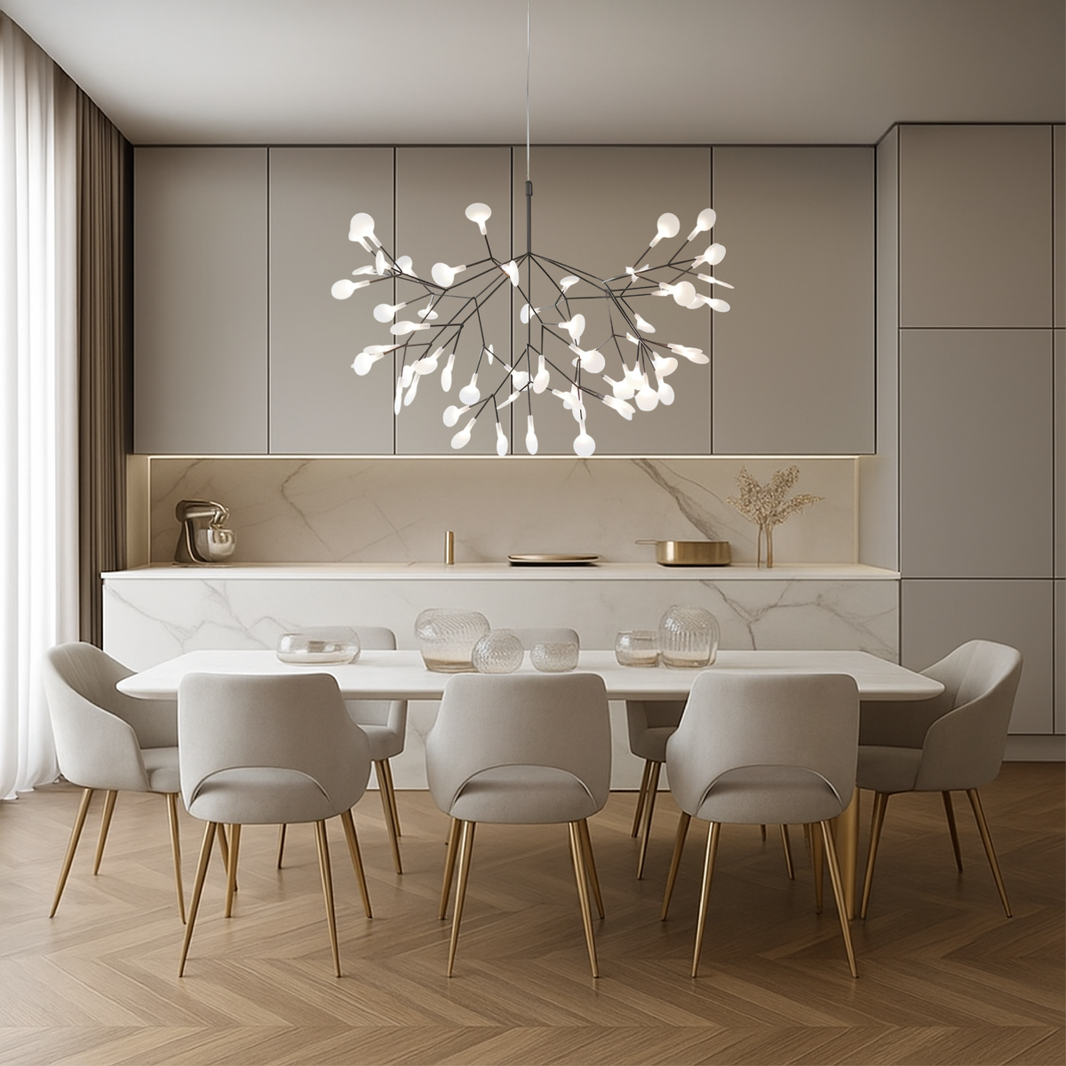 Sculptural Branching LED Ceiling Light With Spherical Glass Bulbs