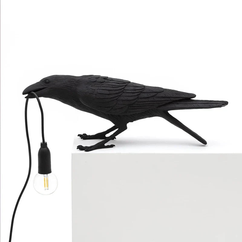 Raven Bird Table Lamp Decorative Desk Light With Hanging Bulb