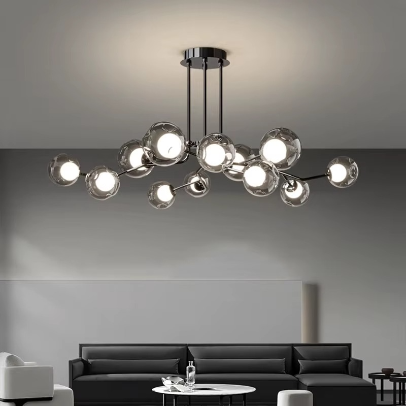 Scandinavian Smoked Glass Globe LED Ceiling Light Height Adjustable