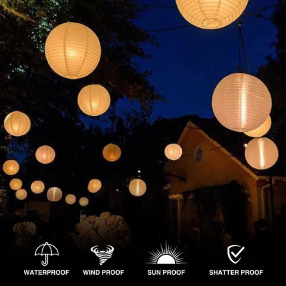 Solar Outdoor Hanging Lantern With Light Sensor Round White