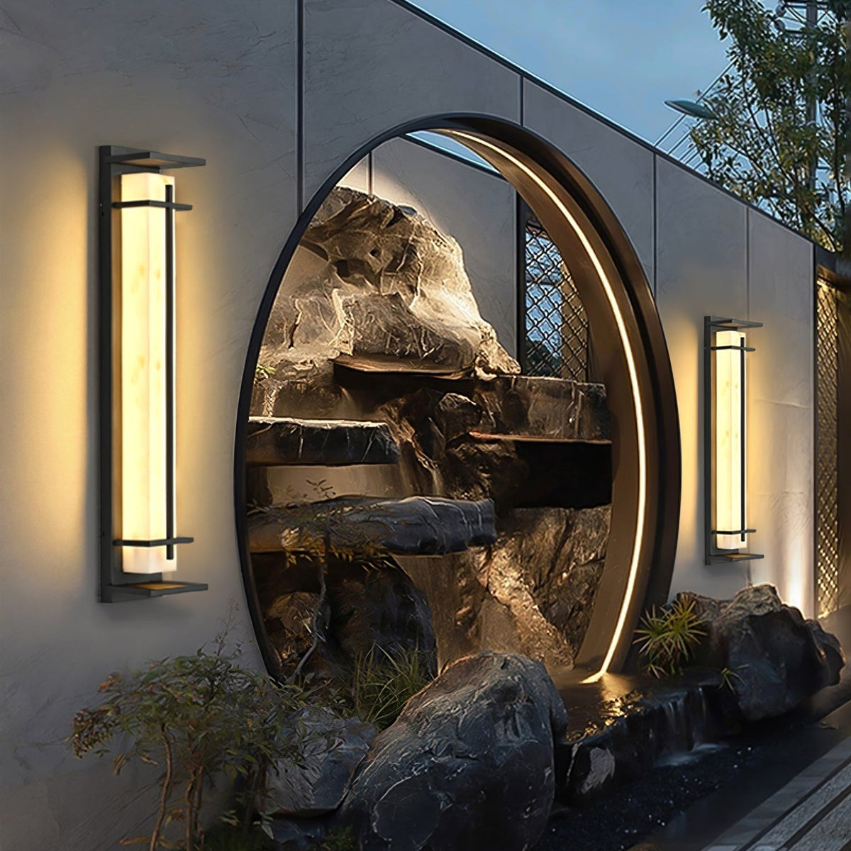 Outdoor LED Wall Light Alabaster Style Stainless Steel Exterior Lamp