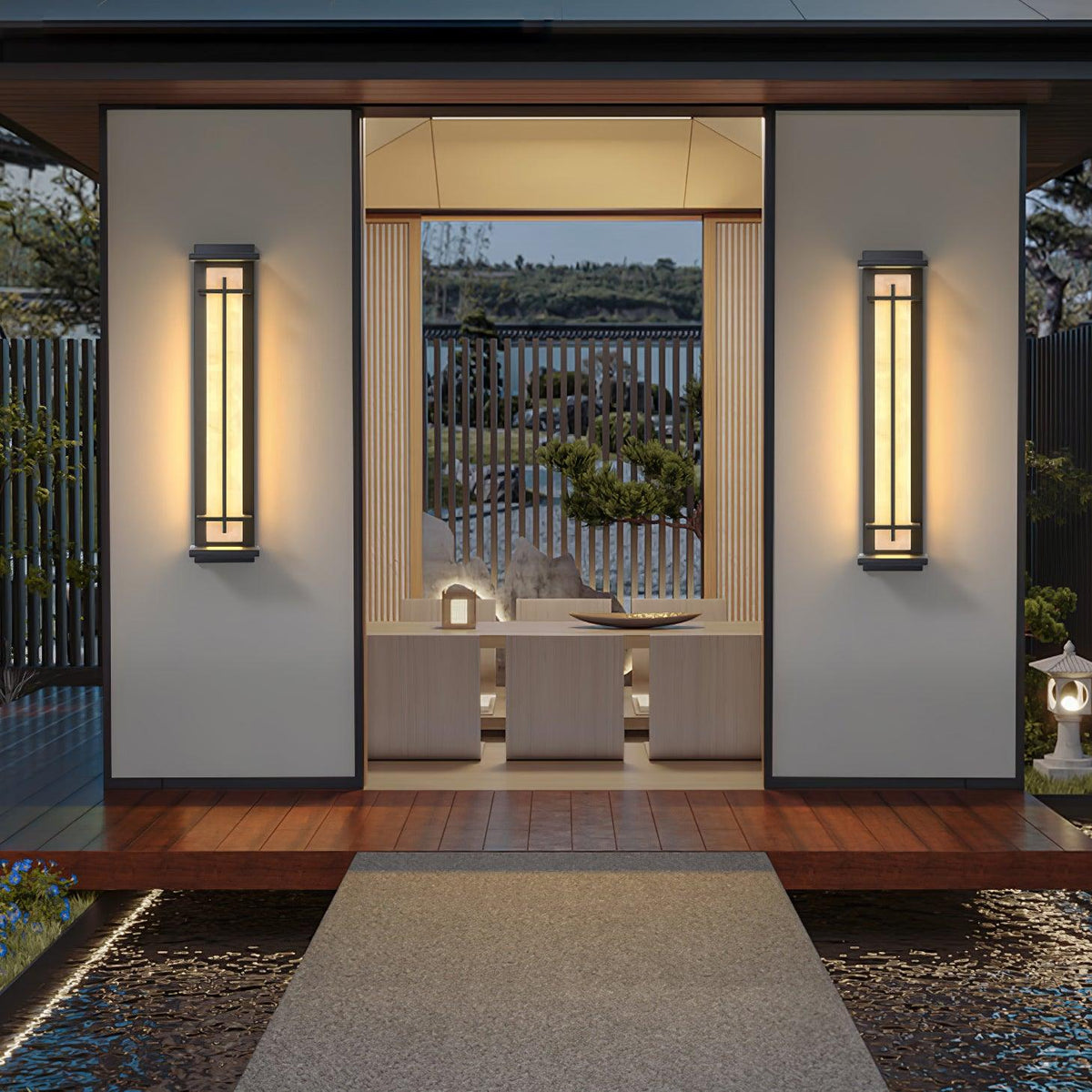 Outdoor LED Wall Light Alabaster Style Stainless Steel Exterior Lamp