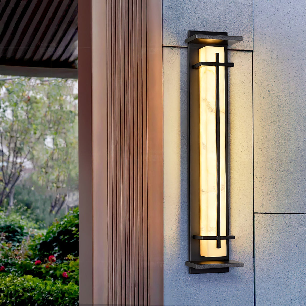 Outdoor LED Wall Light Alabaster Style Stainless Steel Exterior Lamp
