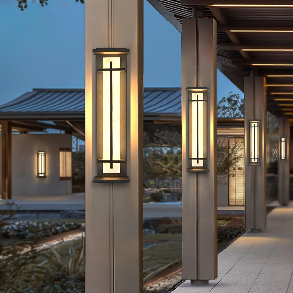 Outdoor LED Wall Light Alabaster Style Stainless Steel Exterior Lamp