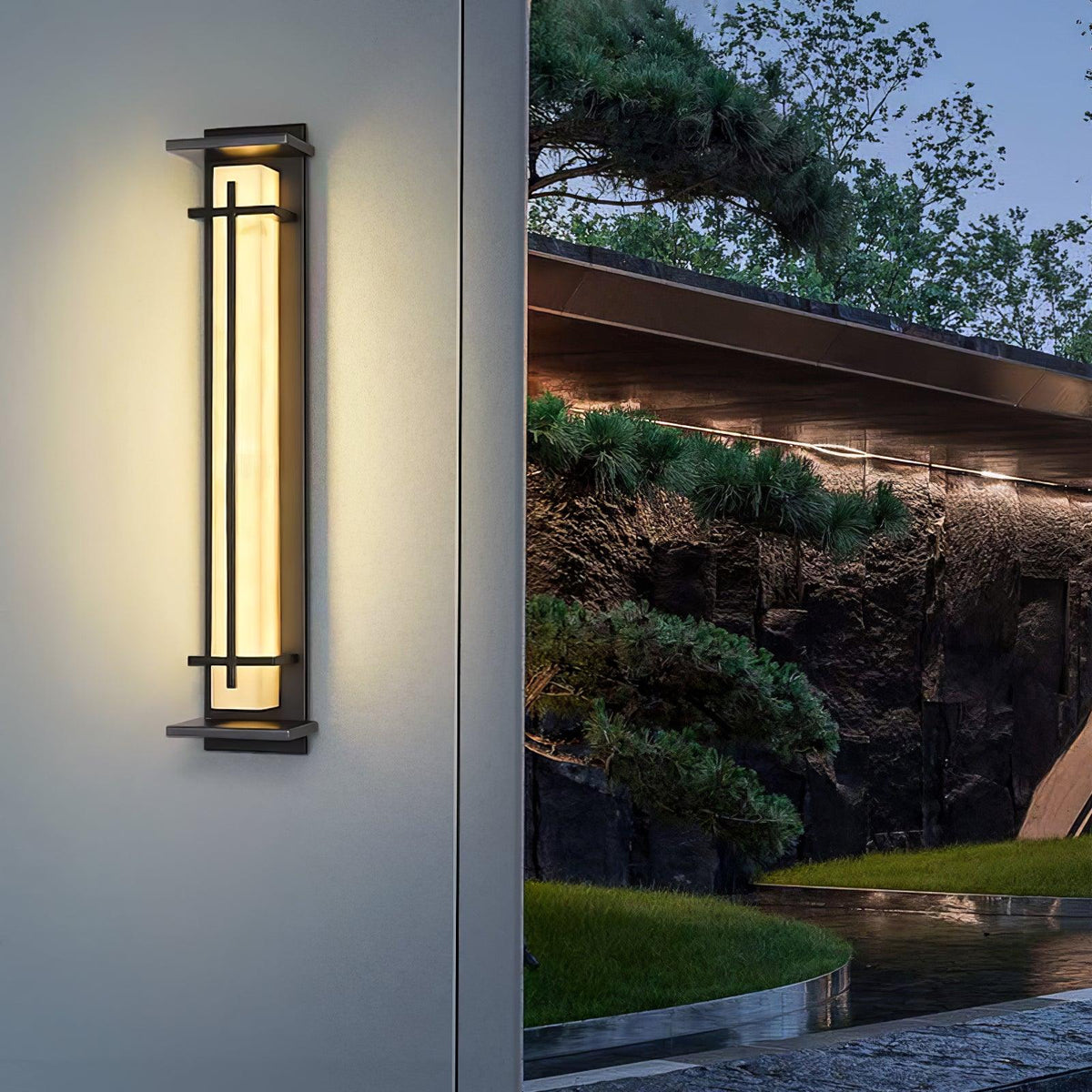 Outdoor LED Wall Light Alabaster Style Stainless Steel Exterior Lamp