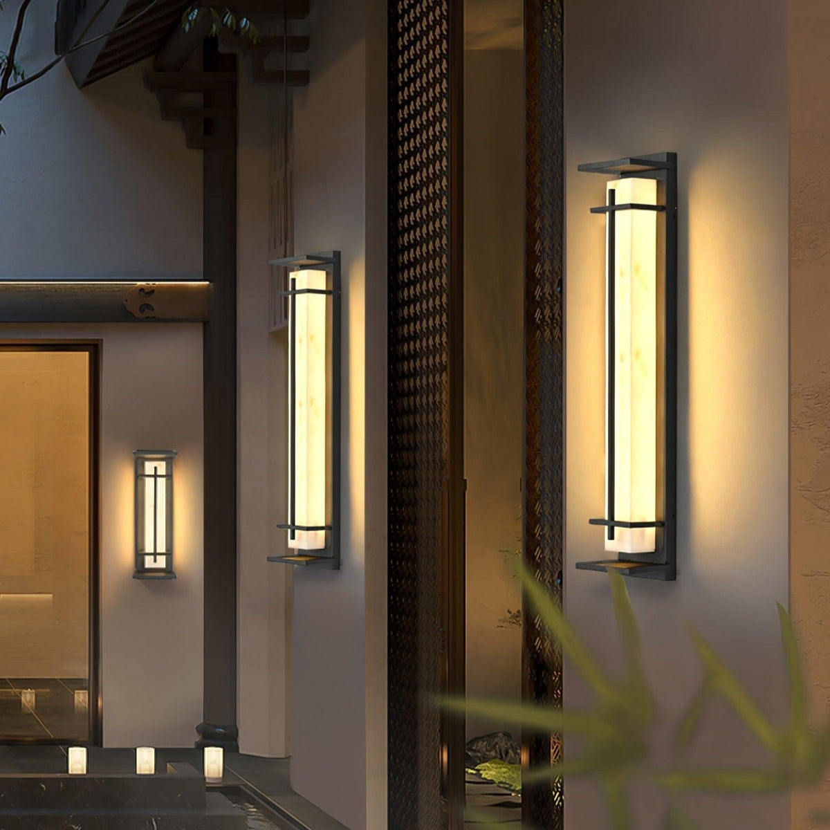 Outdoor LED Wall Light Alabaster Style Stainless Steel Exterior Lamp