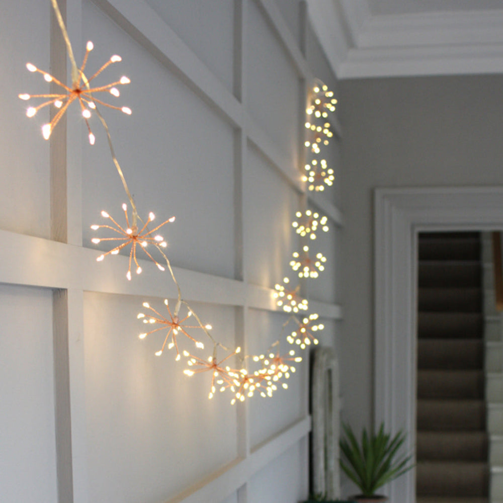 Copper Starburst LED String Lights for Indoor and Covered Outdoor Decor